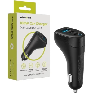 Ładowarka samochodowa Mobile Origin CA25 100W,  2x USB-C PD, USB-A QC 3.0, PPS, czarna