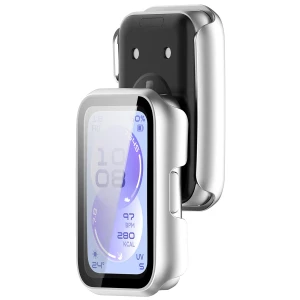 Etui ze szkłem do zegarka Bizon Case Watch Adamo do Huawei Band 11, satynowo srebrne