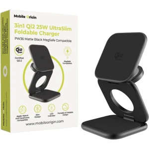 Składana ładowarka indukcyjna 3w1, Qi2.2 25W, Mobile Origin UltraSlim Foldable Charger PW36, 35W, kabel USB-C, czarna