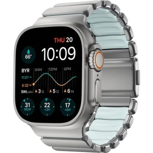 Pasek Nomad Stratos Band do Apple Watch 49/46/45/44 mm, srebrny tytan z niebieskim akcentem