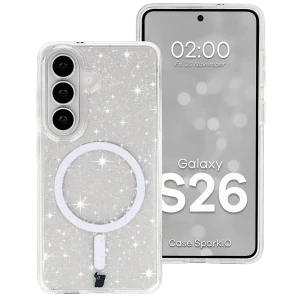 Etui brokatowe z pierścieniem magnetycznym Bizon Case SparklO do Galaxy S26, przezroczyste z brokatem