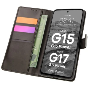 Etui z klapką Bizon Case Pocket do Motorola Moto G17 / G17 Power / G15 / G15 Power / G05, czarne