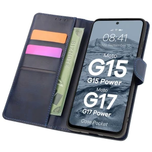 Etui z klapką Bizon Case Pocket do Motorola Moto G17 / G17 Power / G15 / G15 Power / G05, granatowe