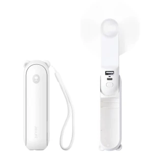 Wiatrak podręczny, wiatraczek z funkcją latarki i powerbanku JisuLife Handheld Fan Life8 2000 mAh, biały