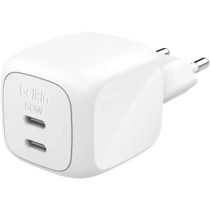 Ładowarka sieciowa 2x USB-C PD 3.0, Belkin Boost Pro GaN 50W, biała