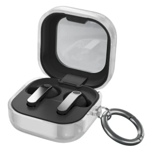 Elastyczne etui z karabińczykiem Bizon Case Headphone Clear do Galaxy Buds 4 / 4 Pro, przeźroczysto-brokatowe