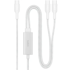 Kabel Belkin Boost Pro Braided USB-C do 2x USB-C 140W 1,5m, biały