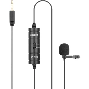 Mikrofon krawatowy, BOYA BY-M1S, przewód 6 m, minijack 3.5 mm, klips, pojemnościowy, czarny