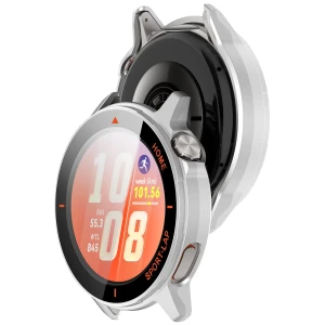 Etui ze szkłem do zegarka Bizon Case Watch Adamo do Huawei Watch GT Runner 2, satynowo srebrno-pomarańczowe