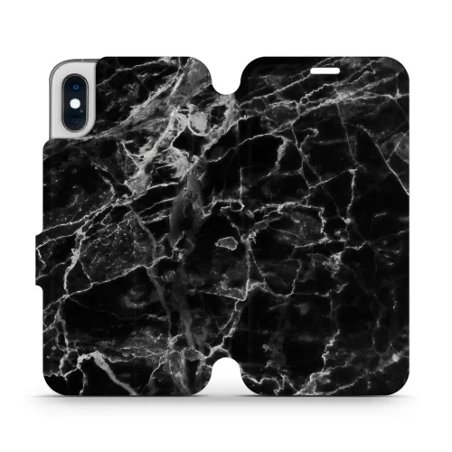 Etui z klapką do iPhone X, Mobiwear Book, czarny marmur