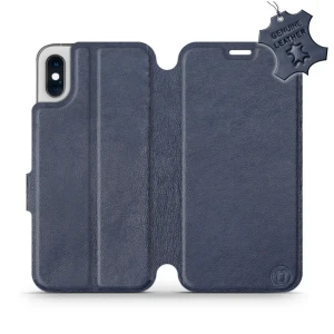 Etui z naturalnej skóry do iPhone X, Mobiwear Leather, granatowe