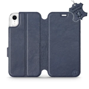 Etui z naturalnej skóry do iPhone Xr, Mobiwear Leather, granatowe