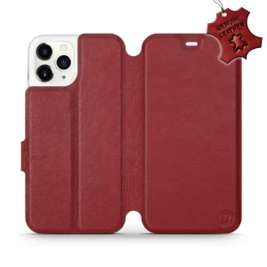 Etui z naturalnej skóry do iPhone 11 Pro, Mobiwear Leather, ciemno-czerwone