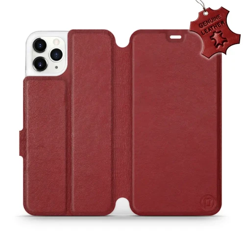Etui z naturalnej skóry do iPhone 11 Pro Max, Mobiwear Leather, ciemno-czerwone