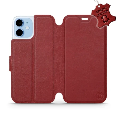 Etui z naturalnej skóry do iPhone 12 Mini, Mobiwear Leather, ciemno-czerwone