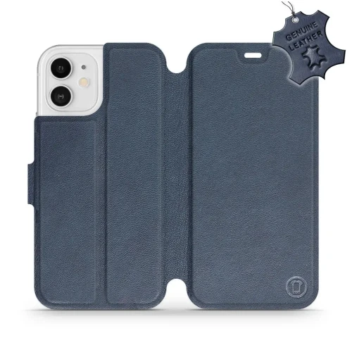 Etui z naturalnej skóry do iPhone 12, Mobiwear Leather, granatowe