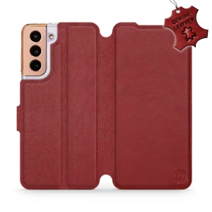 Etui z naturalnej skóry do Galaxy S21, Mobiwear Leather, ciemno-czerwone