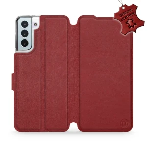 Etui z naturalnej skóry do Galaxy S21 Plus, Mobiwear Leather, ciemno-czerwone