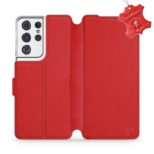 Etui z naturalnej skóry do Galaxy S21 Ultra, Mobiwear Leather, czerwone