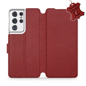 Etui z naturalnej skóry do Galaxy S21 Ultra, Mobiwear Leather, ciemno-czerwone