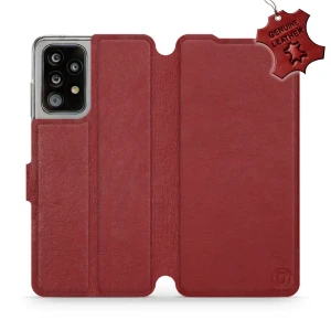 Etui z naturalnej skóry do Galaxy A52, Mobiwear Leather, ciemno-czerwone