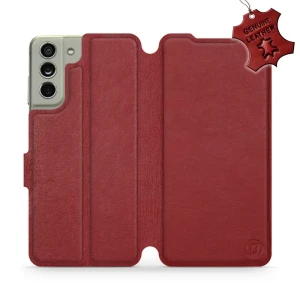 Etui z naturalnej skóry do Galaxy S21 FE, Mobiwear Leather, ciemno-czerwone