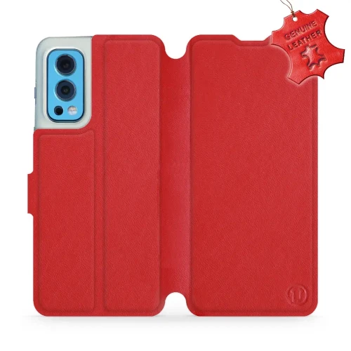 Etui z naturalnej skóry do OnePlus Nord 2 5G, Mobiwear Leather, czerwone