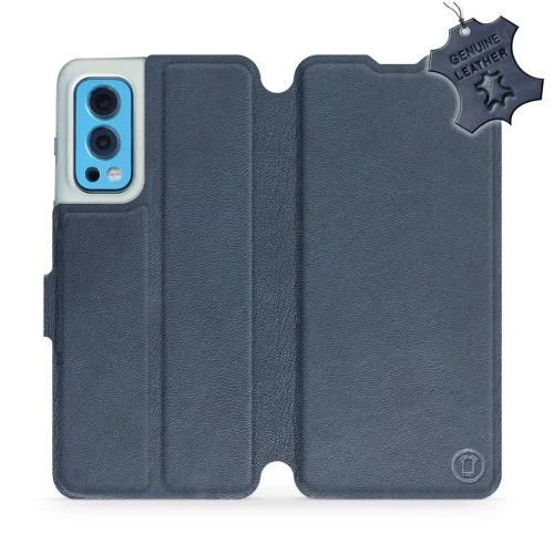 Etui z naturalnej skóry do OnePlus Nord 2 5G, Mobiwear Leather, granatowe