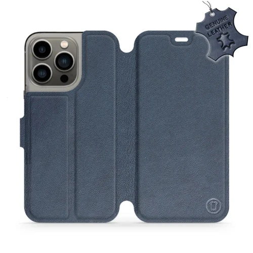 Etui z naturalnej skóry do iPhone 13 Pro, Mobiwear Leather, granatowe
