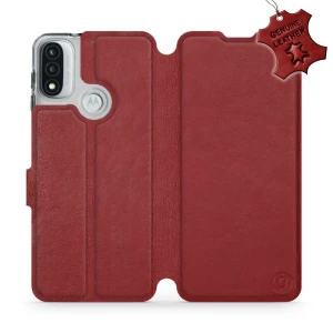 Etui z naturalnej skóry do Motorola Moto E20, Mobiwear Leather, ciemno-czerwone