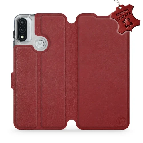 Etui z naturalnej skóry do Motorola Moto E20, Mobiwear Leather, ciemno-czerwone