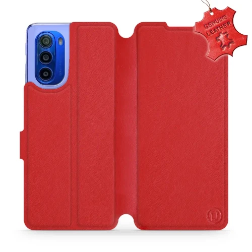 Etui z naturalnej skóry do Motorola Moto G51 5G, Mobiwear Leather, czerwone