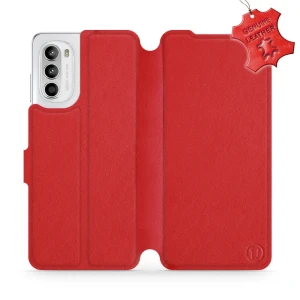 Etui z naturalnej skóry do Motorola Moto G52, Mobiwear Leather, czerwone