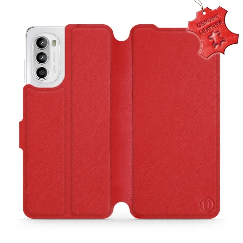 Etui z naturalnej skóry do Motorola Moto G52, Mobiwear Leather, czerwone