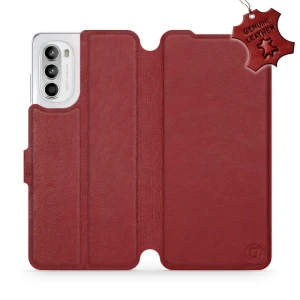 Etui z naturalnej skóry do Motorola Moto G52, Mobiwear Leather, ciemno-czerwone
