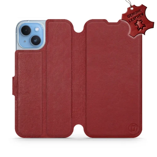 Etui z naturalnej skóry do iPhone 14, Mobiwear Leather, ciemno-czerwone