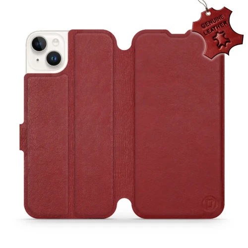 Etui z naturalnej skóry do iPhone 14 Plus, Mobiwear Leather, ciemno-czerwone