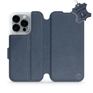 Etui z naturalnej skóry do iPhone 14 Pro, Mobiwear Leather, granatowe