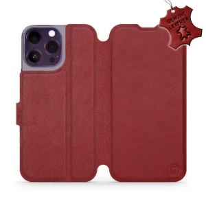 Etui z naturalnej skóry do iPhone 14 Pro Max, Mobiwear Leather, ciemno-czerwone