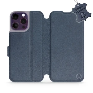 Etui z naturalnej skóry do iPhone 14 Pro Max, Mobiwear Leather, granatowe