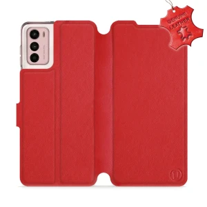 Etui z naturalnej skóry do Motorola Moto G42, Mobiwear Leather, czerwone