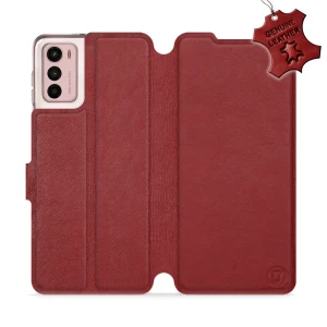 Etui z naturalnej skóry do Motorola Moto G42, Mobiwear Leather, ciemno-czerwone