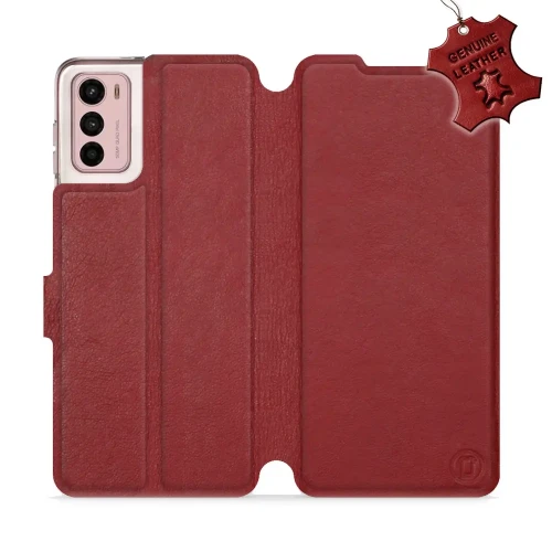 Etui z naturalnej skóry do Motorola Moto G42, Mobiwear Leather, ciemno-czerwone