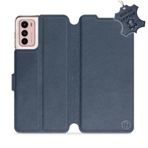 Etui z naturalnej skóry do Motorola Moto G42, Mobiwear Leather, granatowe