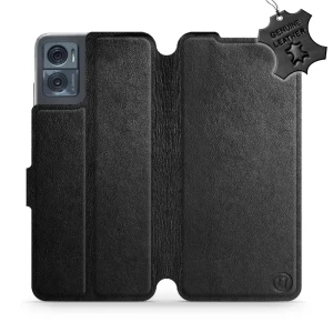 Etui z naturalnej skóry do Motorola Moto E22i, Mobiwear Leather, czarne