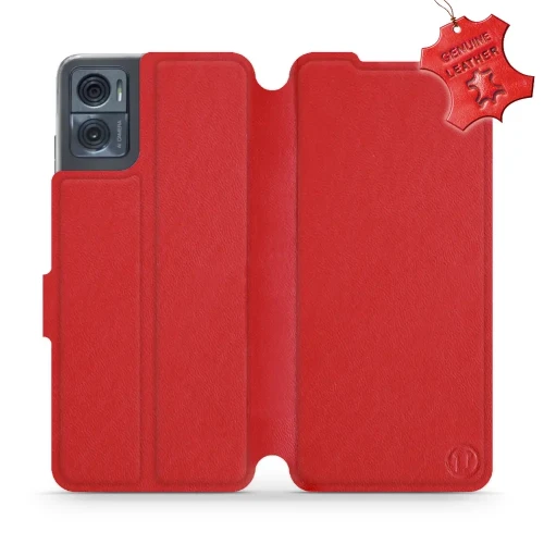 Etui z naturalnej skóry do Motorola Moto E22i, Mobiwear Leather, czerwone