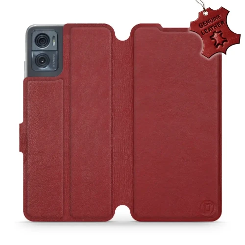 Etui z naturalnej skóry do Motorola Moto E22i, Mobiwear Leather, ciemno-czerwone