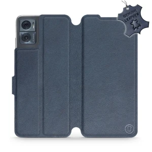 Etui z naturalnej skóry do Motorola Moto E22i, Mobiwear Leather, granatowe