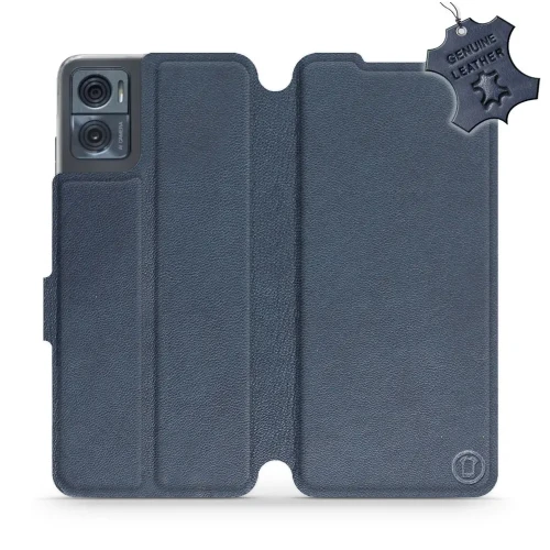 Etui z naturalnej skóry do Motorola Moto E22i, Mobiwear Leather, granatowe