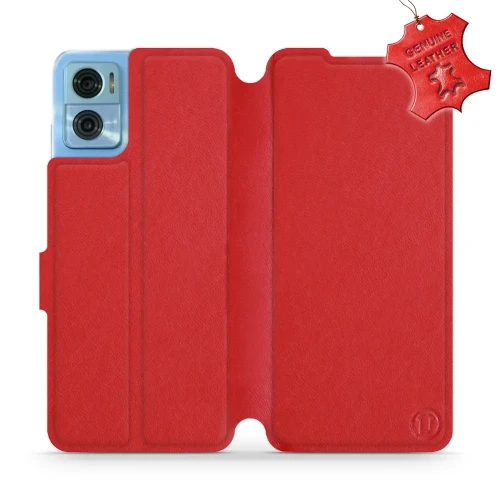 Etui z naturalnej skóry do Motorola Moto E22, Mobiwear Leather, czerwone